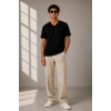 MARSiLYAN- Erkek V Yaka Basic Tişört Kısa Kol Yazlık Regular Fit T-Shirt - Siyah