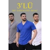 MARSiLYAN- Erkek Waffle Dokuma Açık Yakalı Düğmeli Regular Kalıp 3’lü Gömlek Seti - Gri, Saks Mavisi, Beyaz
