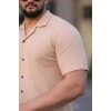 MARSiLYAN- Erkek Waffle Kumaş Kısa Kollu Düğmeli Açık Yaka Regular Fit Gömlek - Bej