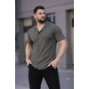 MARSiLYAN- Erkek Waffle Kumaş Kısa Kollu Düğmeli Açık Yaka Regular Fit Gömlek - Haki