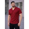 MARSiLYAN- Erkek Waffle Kumaş Kısa Kollu Düğmeli Açık Yaka Regular Fit Gömlek - Kırmızı