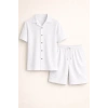 MARSiLYAN- Erkek Waffle Kumaş Kısa Kollu Gömlek Şort Takım Regular Fit Yazlık İkili Set - Beyaz