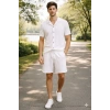 MARSiLYAN- Erkek Waffle Kumaş Kısa Kollu Gömlek Şort Takım Regular Fit Yazlık İkili Set - Beyaz