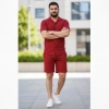 MARSiLYAN- Erkek Waffle Kumaş Kısa Kollu Gömlek Şort Takım Regular Fit Yazlık İkili Set - Bordo