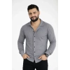 MARSiLYAN- Erkek Waffle Kumaş Uzun Kollu Düğmeli Açık Yaka Regular Fit Gömlek - Füme