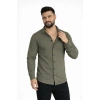 MARSiLYAN- Erkek Waffle Kumaş Uzun Kollu Düğmeli Açık Yaka Regular Fit Gömlek - Haki