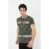 MARSiLYAN- Erkek Yakalı Slim Fit Baskılı T-Shirt - Haki