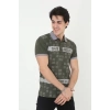 MARSiLYAN- Erkek Yakalı Slim Fit Baskılı T-Shirt - Haki