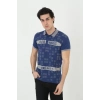 MARSiLYAN- Erkek Yakalı Slim Fit Baskılı T-Shirt - Mavi