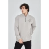 MARSiLYAN- Erkek Yarım Fermuarlı Baskılı Sweat - Boyalı Gri
