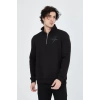 MARSiLYAN- Erkek Yarım Fermuarlı Baskılı Sweat - Siyah