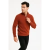 MARSiLYAN- Erkek Yarım Fermuarlı Triko Kazak – Selanik Örgü, Dik Yaka, Pamuklu Dokuma, Regular Fit Uzun Kollu Kışlık Model - Kiremit