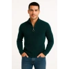 MARSiLYAN- Erkek Yarım Fermuarlı Triko Kazak – Selanik Örgü, Dik Yaka, Pamuklu Dokuma, Regular Fit Uzun Kollu Kışlık Model - Haki