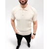 MARSiLYAN- Erkek Yazlık Triko Tişört Kısa Kol Polo Yaka Düğmeli T-Shirt - Krem