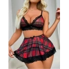 MARSiLYAN-  Fantezi Seksi Dantelli Ekose Sütyen Mini Etek Takım TG2710128