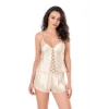 MARSiLYAN-  Fildişi Saten Babydoll Şort Takımı