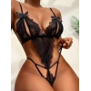 MARSiLYAN-  Fiyonklu Dantelli Siyah Fantezi Body