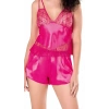 MARSiLYAN-  Fuşya Saten Babydoll Şort Takımı Zarif Kadın Gece Giyim