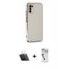 MARSİLYAN™- Galaxy A03S Kılıf Yankı Serisi - Şeffaf Uv Polymer Nano Ekran Koruyucu + Kamera Lens Koruma Cam - SF