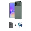 MARSİLYAN™- Galaxy A06 Kılıf Eksen Form Prime - Siyah 3D Antistatik Seramik Nano Ekran Koruyucu + Raze Metal Kamera Lens - SH