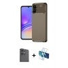 MARSİLYAN™- Galaxy A06 Kılıf Eksen Form Prime - Siyah 3D Antistatik Seramik Nano Ekran Koruyucu + Raze Metal Kamera Lens - SH