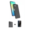MARSİLYAN™- Galaxy A06 Kılıf İz Işık Koleksiyonu - Siyah 3D Antistatik Hayalet Cam Ekran Koruyucu + Raze Metal Kamera Lens - SH