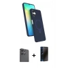 MARSİLYAN™- Galaxy A06 Kılıf İz Işık Koleksiyonu - Siyah 3D Antistatik Hayalet Cam Ekran Koruyucu + Raze Metal Kamera Lens - SH