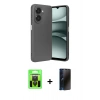 MARSİLYAN™- Galaxy A07 4G Kılıf Eksen Form Prime - Siyah 3D Antistatik Hayalet Cam Ekran Koruyucu + Raze Metal Kamera Lens - SH