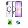 MARSİLYAN™- Galaxy A07 4G Kılıf Nova Işık Özel Seri - Siyah 3D Antistatik Cam Ekran Koruyucu + Raze Metal Kamera Lens - SH