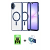 MARSİLYAN™- Galaxy A07 4G Kılıf Nova Işık Özel Seri - Siyah 3D Antistatik Cam Ekran Koruyucu + Raze Metal Kamera Lens - SH