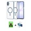 MARSİLYAN™- Galaxy A07 4G Kılıf Nova Işık Özel Seri - Siyah 3D Antistatik Cam Ekran Koruyucu + Raze Metal Kamera Lens - SH