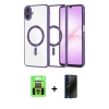 MARSİLYAN™- Galaxy A07 4G Kılıf Nova Işık Özel Seri - Siyah 3D Antistatik Hayalet Cam Ekran Koruyucu + Raze Metal Kamera Lens - GS