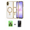 MARSİLYAN™- Galaxy A07 4G Kılıf Nova Işık Özel Seri - Siyah 3D Antistatik Hayalet Cam Ekran Koruyucu + Raze Metal Kamera Lens - GS