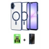 MARSİLYAN™- Galaxy A07 4G Kılıf Nova Işık Özel Seri - Siyah 3D Antistatik Hayalet Cam Ekran Koruyucu + Raze Metal Kamera Lens - GS