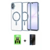 MARSİLYAN™- Galaxy A07 4G Kılıf Nova Işık Özel Seri - Siyah 3D Antistatik Hayalet Cam Ekran Koruyucu + Raze Metal Kamera Lens - GS