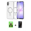 MARSİLYAN™- Galaxy A07 4G Kılıf Nova Işık Özel Seri - Siyah 3D Antistatik Hayalet Cam Ekran Koruyucu + Raze Metal Kamera Lens - GS