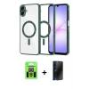 MARSİLYAN™- Galaxy A07 4G Kılıf Nova Işık Özel Seri - Siyah 3D Antistatik Hayalet Cam Ekran Koruyucu + Raze Metal Kamera Lens - GS