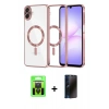 MARSİLYAN™- Galaxy A07 4G Kılıf Nova Işık Özel Seri - Siyah 3D Antistatik Hayalet Cam Ekran Koruyucu + Raze Metal Kamera Lens - SH