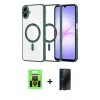 MARSİLYAN™- Galaxy A07 4G Kılıf Nova Işık Özel Seri - Siyah 3D Antistatik Hayalet Cam Ekran Koruyucu + Raze Metal Kamera Lens - SH