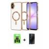 MARSİLYAN™- Galaxy A07 4G Kılıf Nova Işık Özel Seri - Siyah 3D Antistatik Hayalet Cam Ekran Koruyucu + Raze Metal Kamera Lens - SH