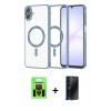 MARSİLYAN™- Galaxy A07 4G Kılıf Nova Işık Özel Seri - Siyah 3D Antistatik Hayalet Cam Ekran Koruyucu + Raze Metal Kamera Lens - SH
