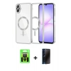 MARSİLYAN™- Galaxy A07 4G Kılıf Nova Işık Özel Seri - Siyah 3D Antistatik Hayalet Cam Ekran Koruyucu + Raze Metal Kamera Lens - SH