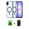 MARSİLYAN™- Galaxy A07 4G Kılıf Nova Işık Özel Seri - Siyah 3D Antistatik Hayalet Cam Ekran Koruyucu + Raze Metal Kamera Lens - SH