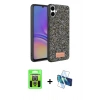 MARSİLYAN™- Galaxy A07 4G Kılıf Vadi Klasik Serisi - Siyah 3D Antistatik Cam Ekran Koruyucu + Raze Metal Kamera Lens - GS
