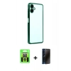 MARSİLYAN™- Galaxy A07 4G Kılıf Vadi Minimal - Siyah 3D Antistatik Hayalet Cam Ekran Koruyucu + Raze Metal Kamera Lens - GS