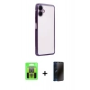 MARSİLYAN™- Galaxy A07 4G Kılıf Vadi Minimal - Siyah 3D Antistatik Hayalet Cam Ekran Koruyucu + Raze Metal Kamera Lens - GS