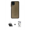 MARSİLYAN™- Galaxy A12 Kılıf Ahenk Çizgi Serisi - Şeffaf Uv Polymer Nano Ekran Koruyucu + Kamera Lens Koruma Cam - SF