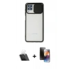 MARSİLYAN™- Galaxy A12 Kılıf Vadi Çizgi - Siyah 3D Antistatik Mat Seramik Nano Ekran Koruyucu + Kamera Lens Koruma Cam - SF