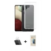 MARSİLYAN™- Galaxy A12 Kılıf Zirve Doku - Siyah 6D Mat Seramik Hayalet Nano Ekran Koruyucu + Kamera Lens Koruma Cam - SF