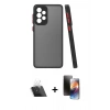 MARSİLYAN™- Galaxy A13 4G Kılıf Ahenk Çizgi Serisi - Siyah 3D Antistatik Mat Seramik Nano Ekran Koruyucu + Kamera Lens Koruma Cam - SF